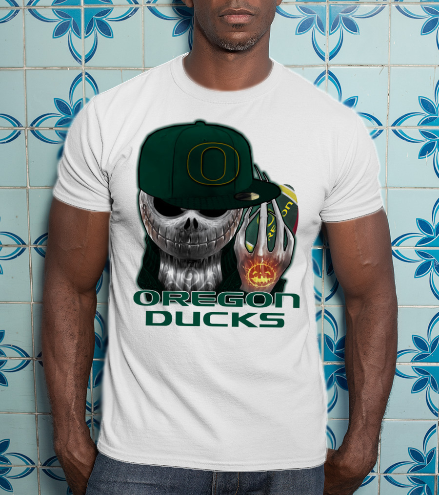Oregon Ducks Jack Skellington Skull Halloween Football T-Shirt