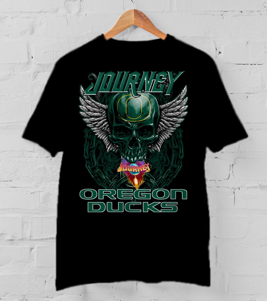 Journey Oregon Ducks Skull With Wings And Chains T-Shirt