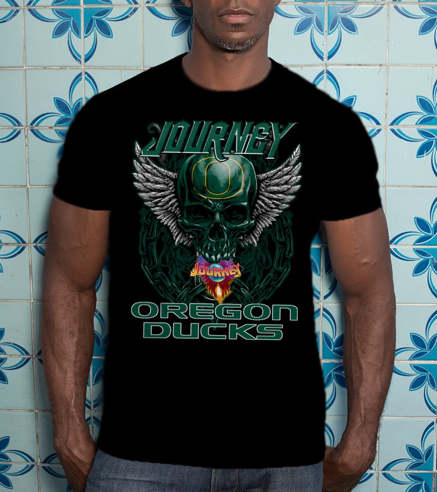 Journey Oregon Ducks Skull With Wings And Chains T-Shirt