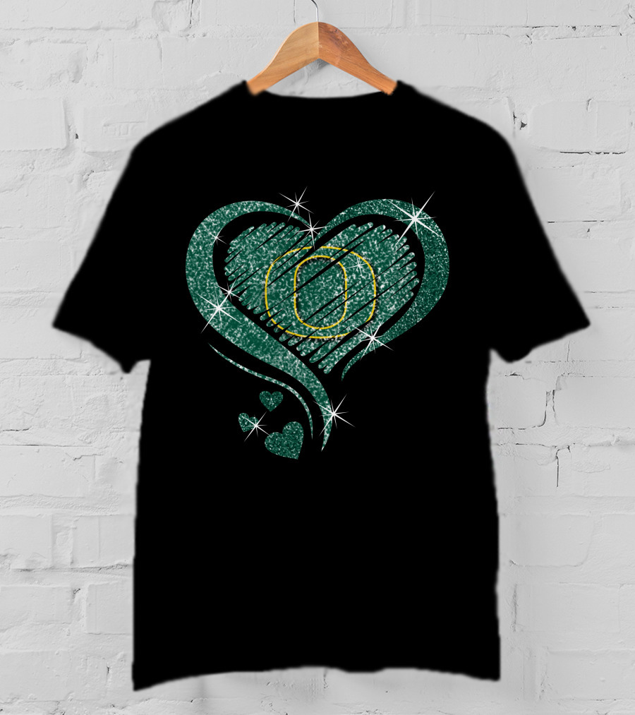 Heart Diamond Oregon Ducks Glitter Green Sparkle T-Shirt