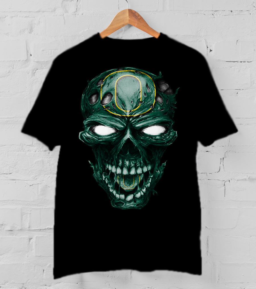 Skull Oregon Ducks Green Zombie Head With Neon O T-Shirt