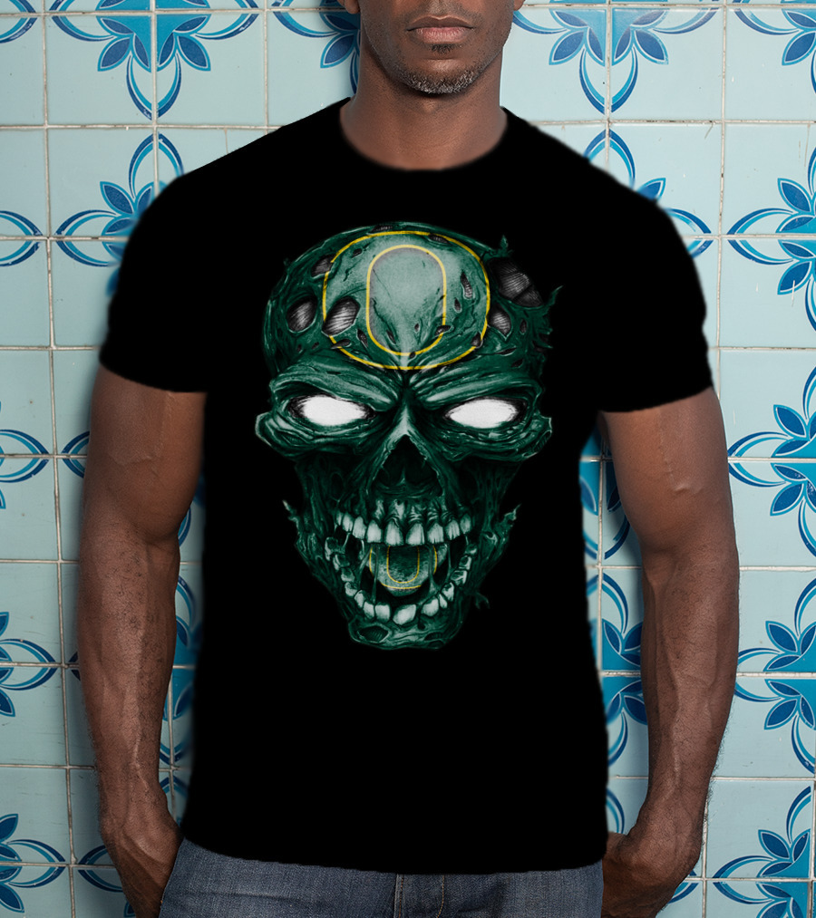 Skull Oregon Ducks Green Zombie Head With Neon O T-Shirt