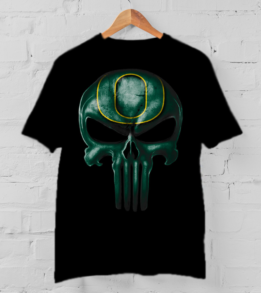 Skull Oregon Ducks Logo Dark Green T-Shirt