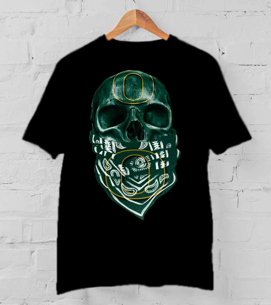 Skull With Oregon Ducks O Logo Bandana T-Shirt