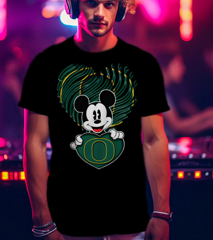 Mick Oregon Ducks Fingerprint Heart T-Shirt