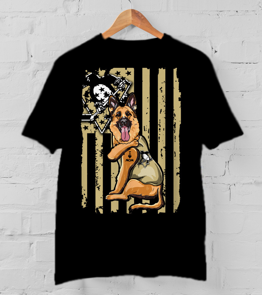 German Shepherd I Love Mom Pittsburgh Penguins Flag T-Shirt