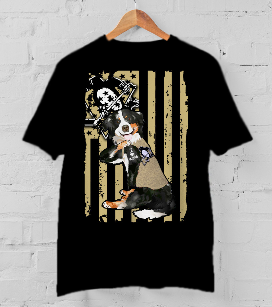 Border Collie I Love Mom Pittsburgh Penguins Background T-Shirt