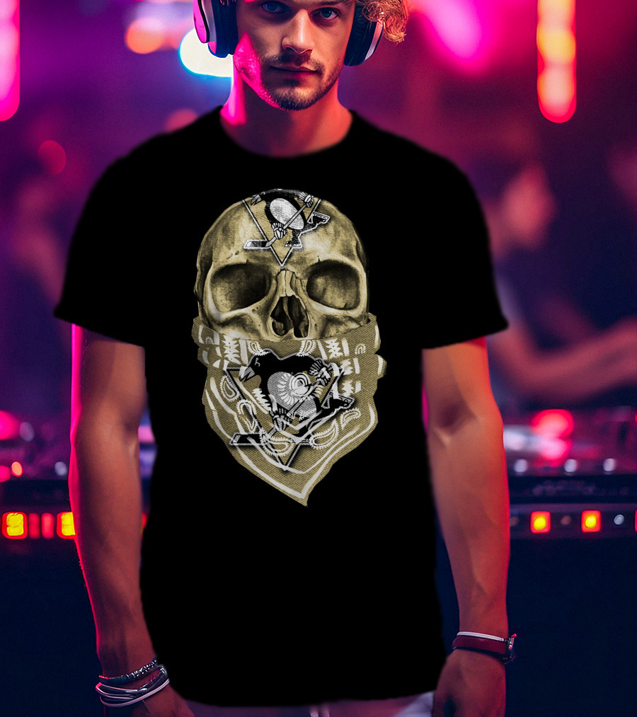 Skull Pittsburgh Penguins Hockey Bandana T-Shirt