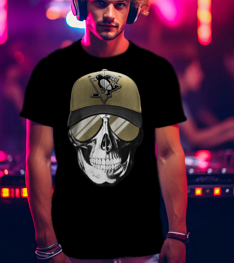 Pittsburgh Penguins Skull Hat Hockey Fan T-Shirt