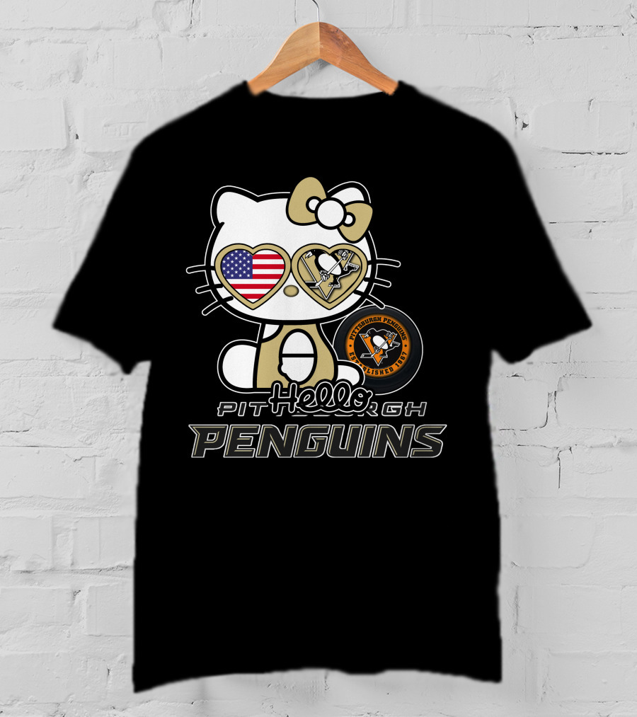 Hellokitty Pittsburgh Penguins USA Heart Fan Gear T-Shirt