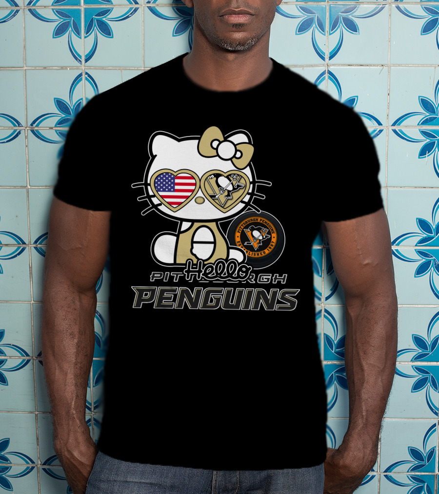 Hellokitty Pittsburgh Penguins USA Heart Fan Gear T-Shirt