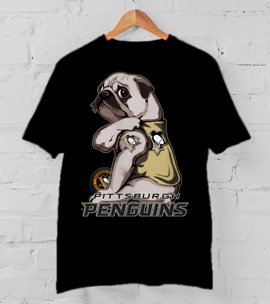 Pug Wearing Pittsburgh Penguins Hockey T-Shirt