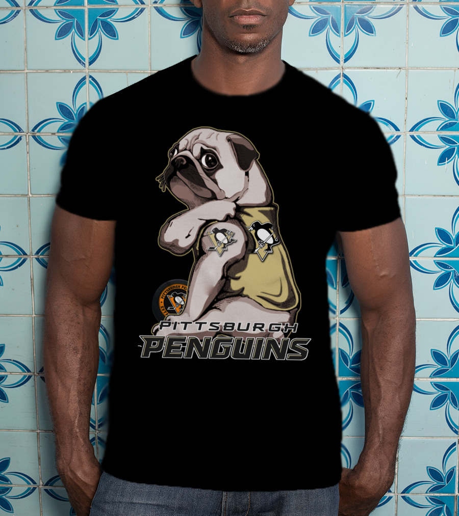 Pug Wearing Pittsburgh Penguins Hockey T-Shirt
