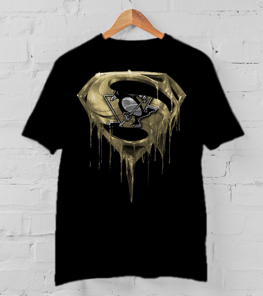 Pittsburgh Penguins Superman Logo Symbol Dripping T-Shirt