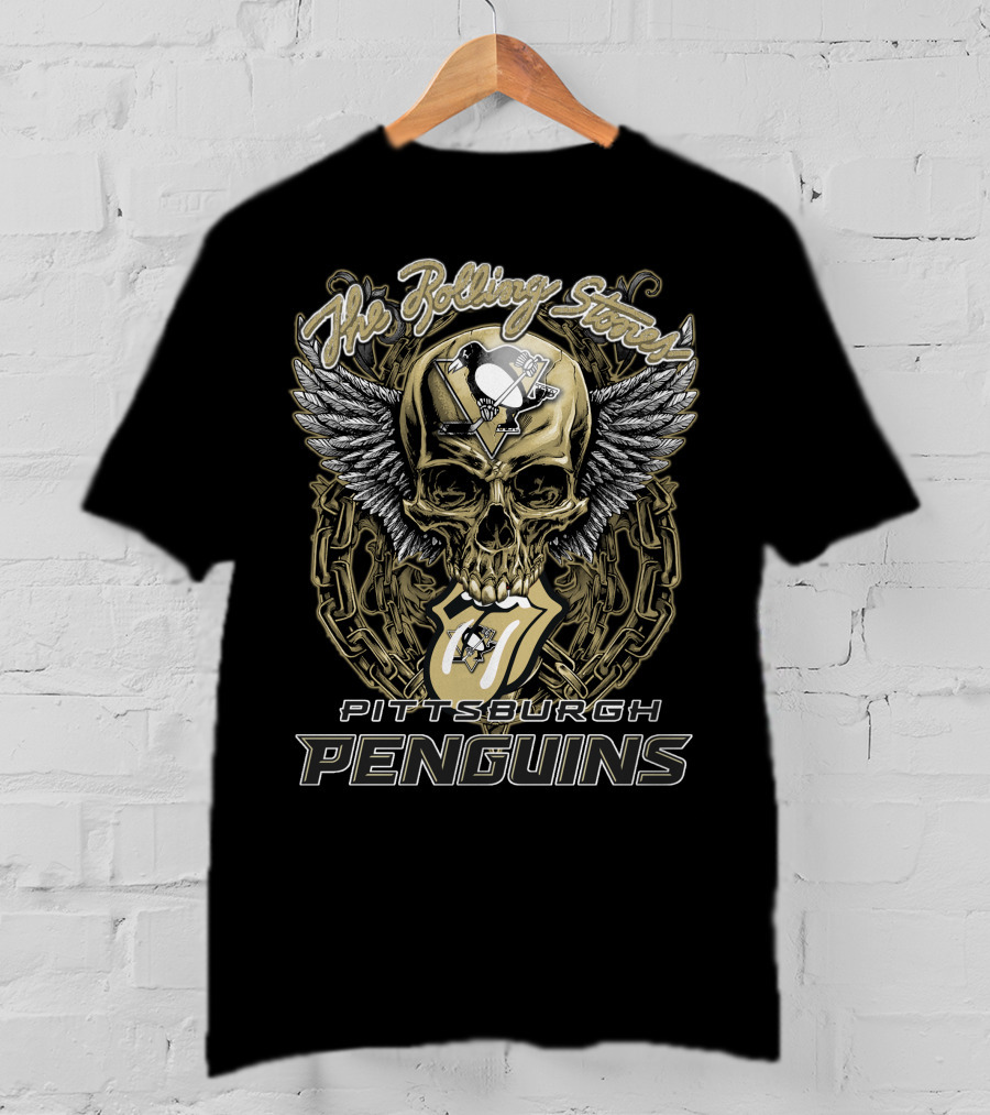 The Rolling Stones Pittsburgh Penguins Skull And Wings Logo Collaboration T-Shirt