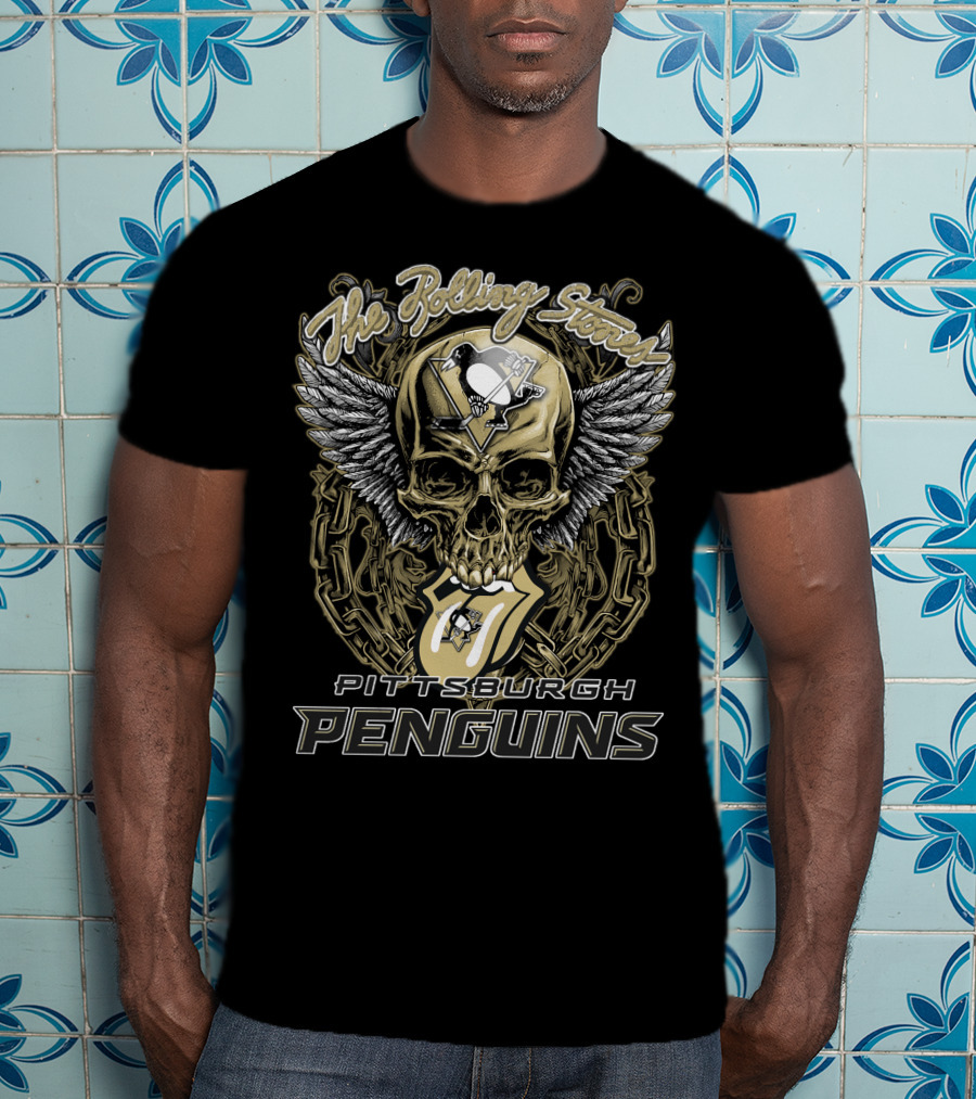 The Rolling Stones Pittsburgh Penguins Skull And Wings Logo Collaboration T-Shirt