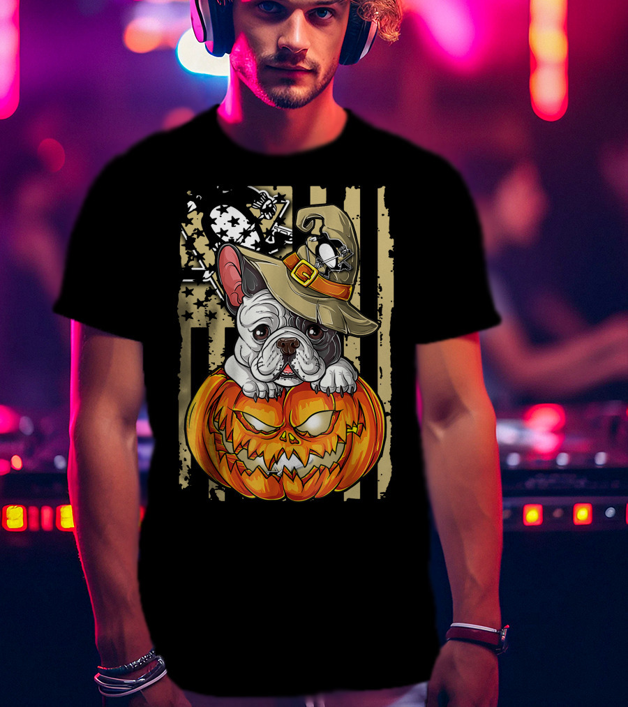 Hlw Bulldog Pumpkin Pittsburgh Penguins Halloween T-Shirt