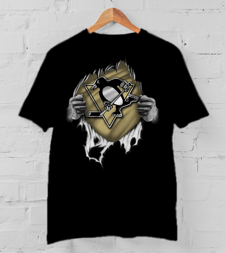 Torn Pittsburgh Penguins Logo Hockey Ripped T-Shirt