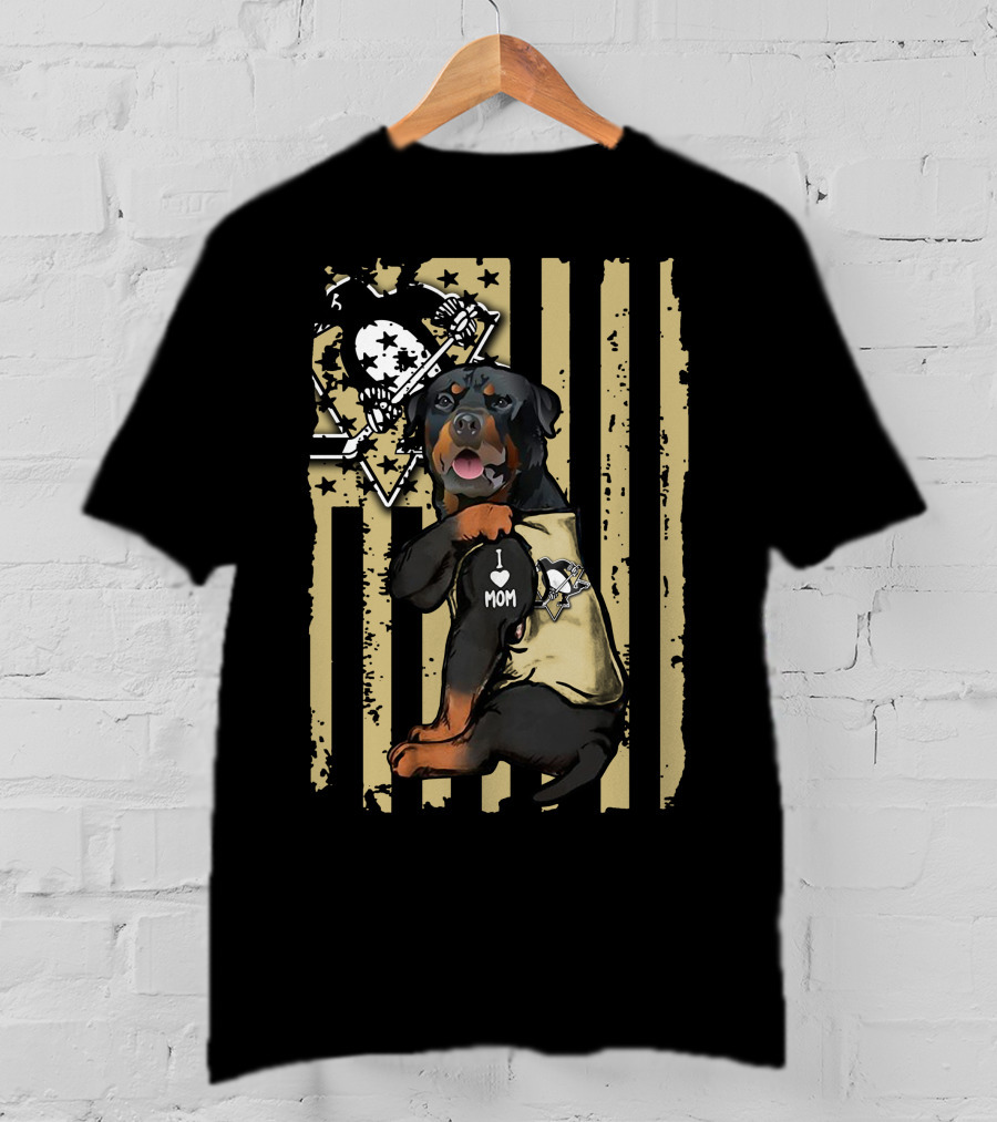 Rottweiler Loves Pittsburgh Penguins Hockey Mom T-Shirt