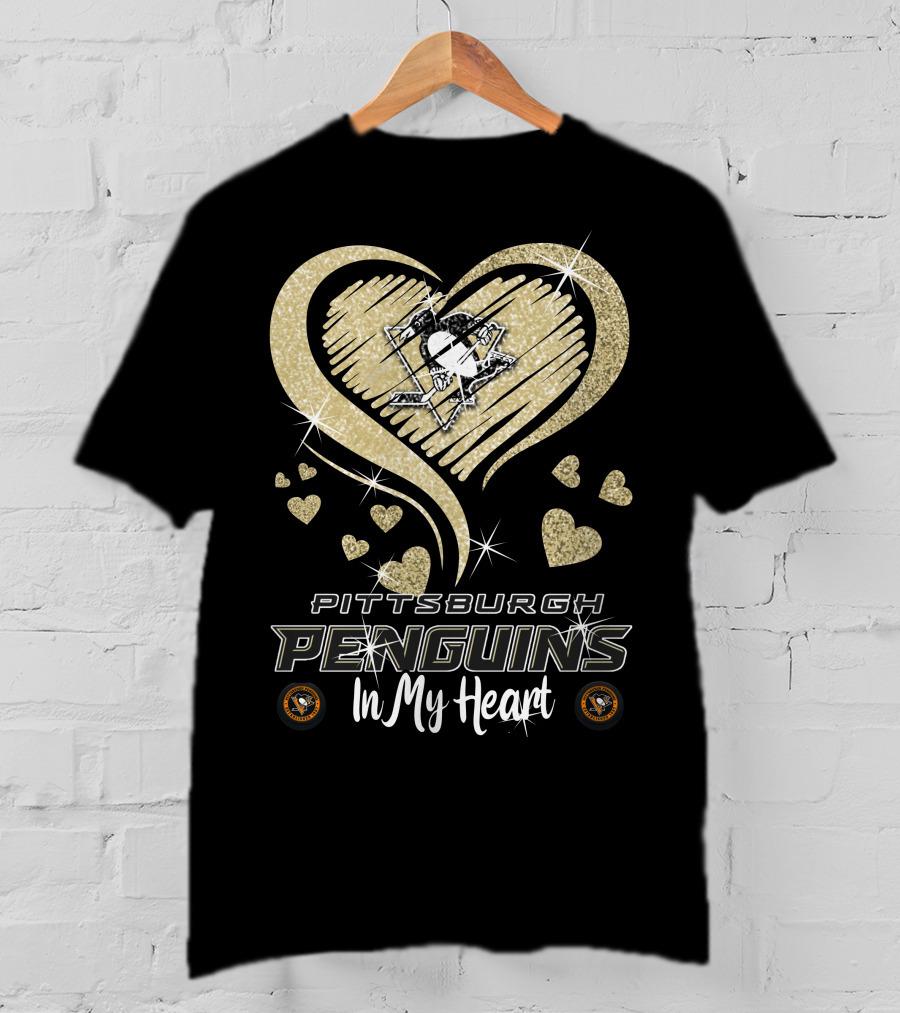 Pittsburgh Penguins Heart Logo Glitter In My Heart T-Shirt