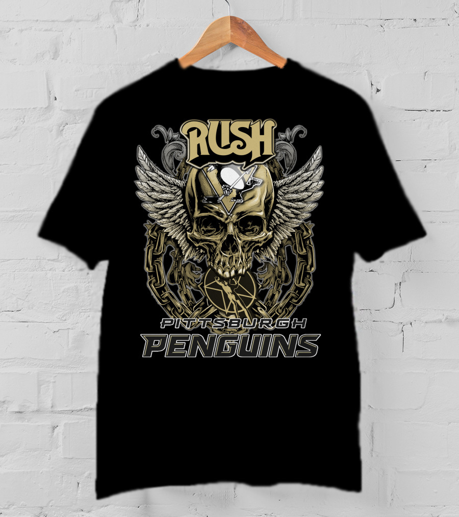 Rush Pittsburgh Penguins Skull Wings Hockey Chains T-Shirt