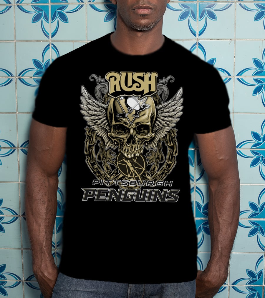 Rush Pittsburgh Penguins Skull Wings Hockey Chains T-Shirt