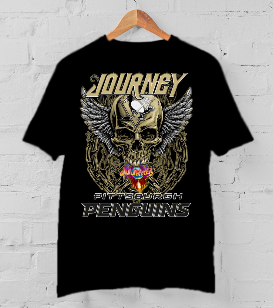 Journey Pittsburgh Penguins Skull Wings Chains T-Shirt