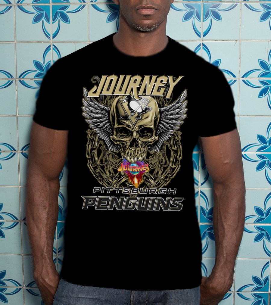 Journey Pittsburgh Penguins Skull Wings Chains T-Shirt
