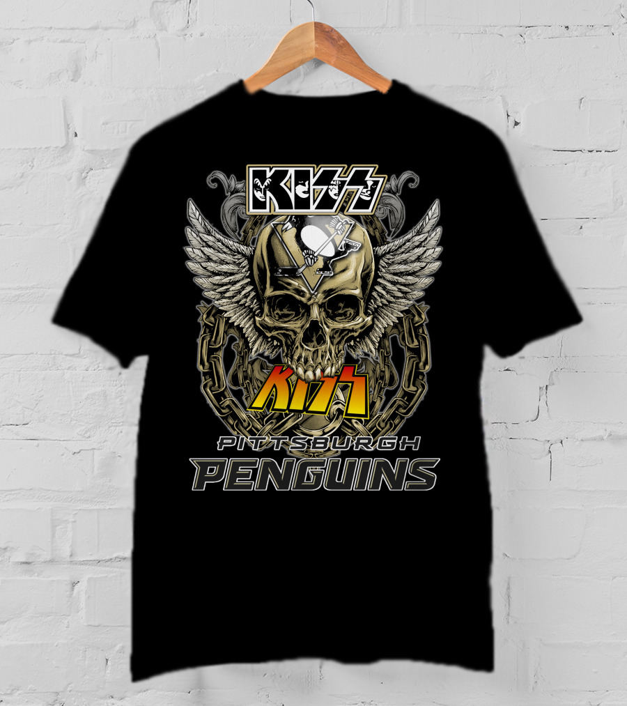 Kiss Pittsburgh Penguins Skull Wings Chains T-Shirt