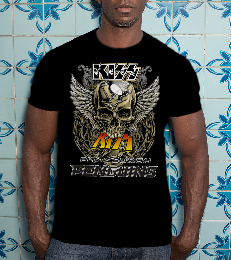 Kiss Pittsburgh Penguins Skull Wings Chains T-Shirt
