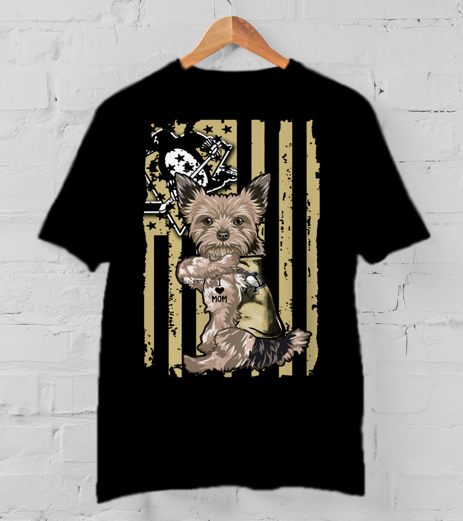 Yorkshire Terrier I Love Mom Pittsburgh Penguins Usa Stripes T-Shirt