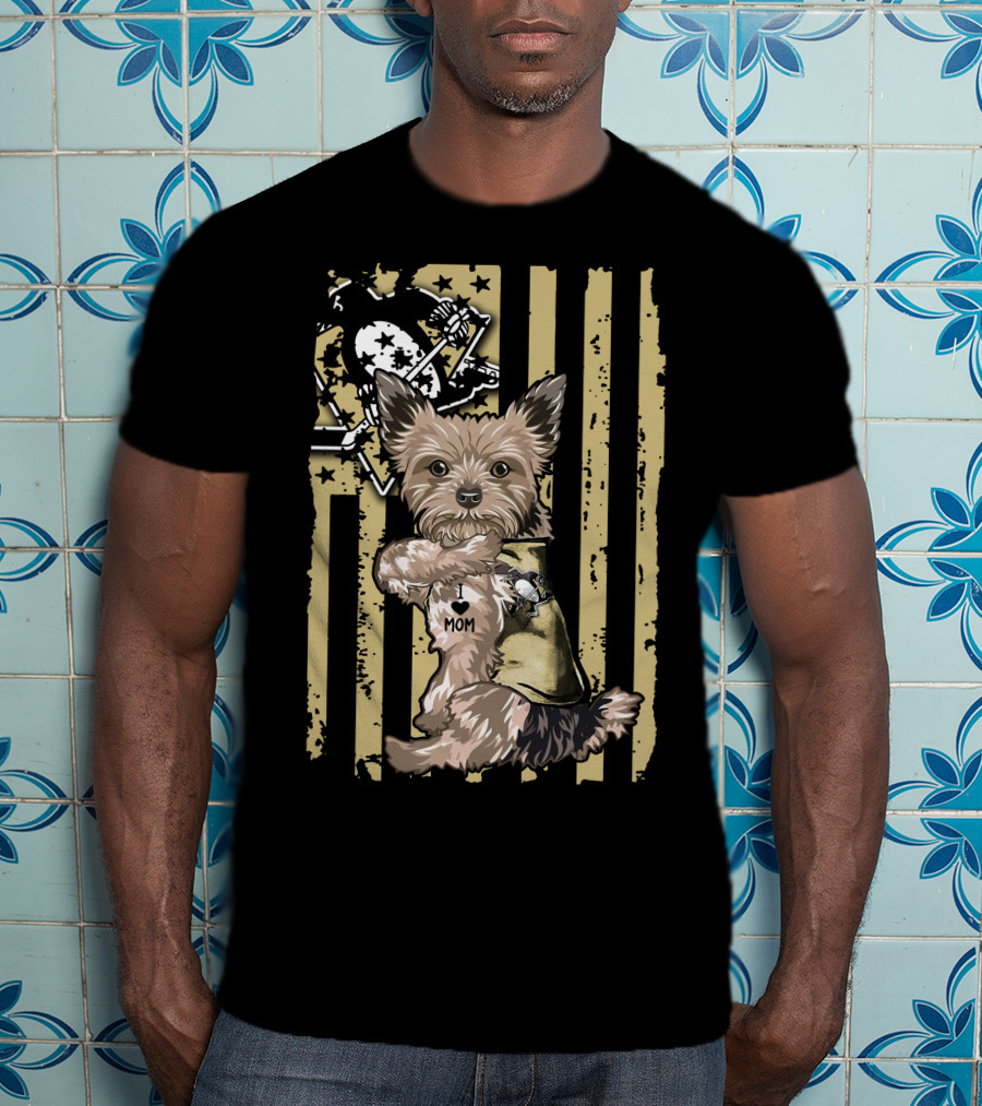 Yorkshire Terrier I Love Mom Pittsburgh Penguins Usa Stripes T-Shirt