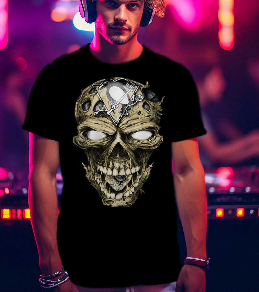 Pittsburgh Penguins Skull With Team T-Shirt