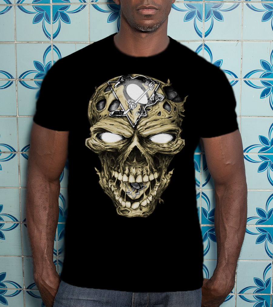Pittsburgh Penguins Skull With Team T-Shirt