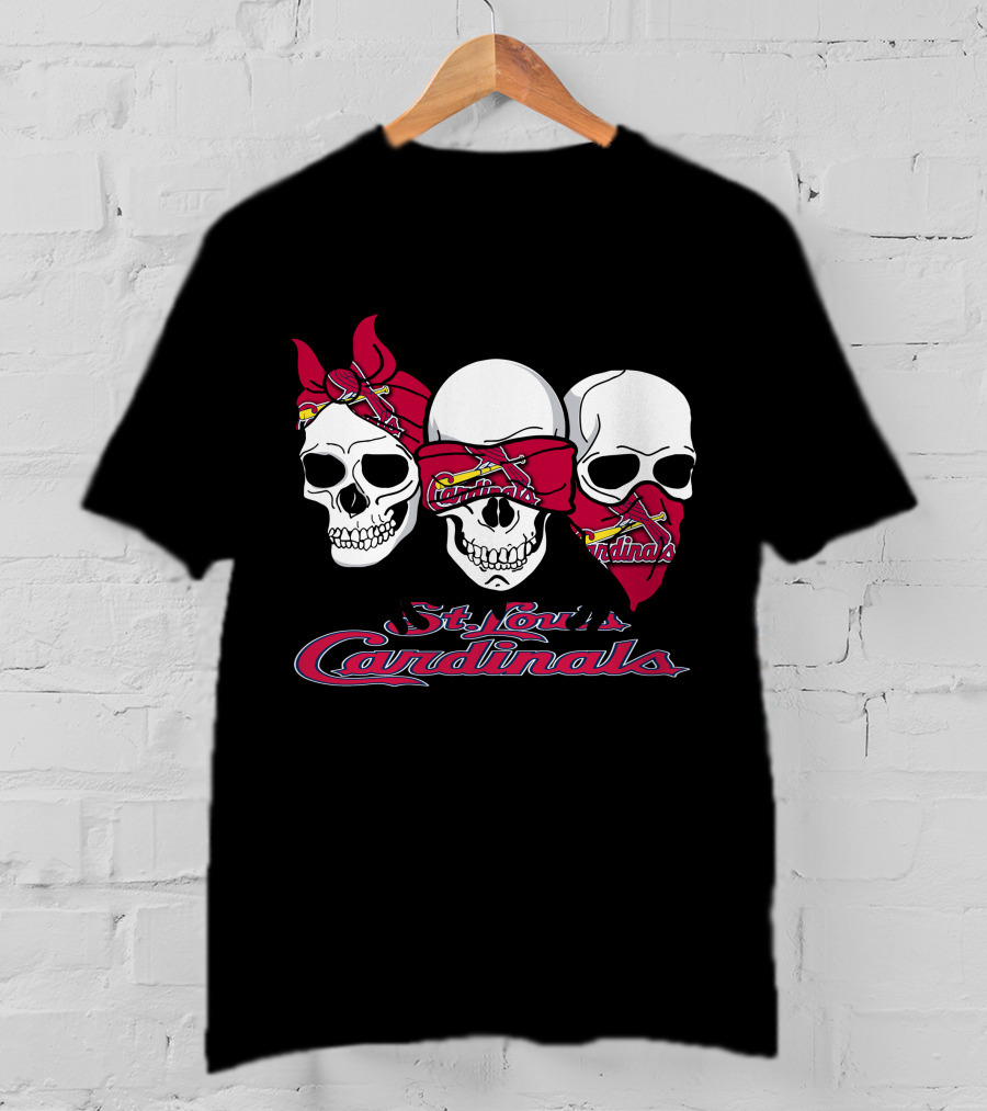 3 Skull St. Louis Cardinals Bandana Skull T-Shirt