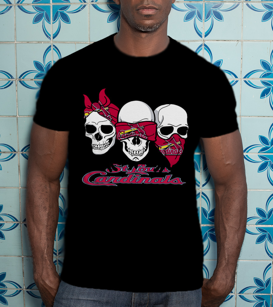 3 Skull St. Louis Cardinals Bandana Skull T-Shirt