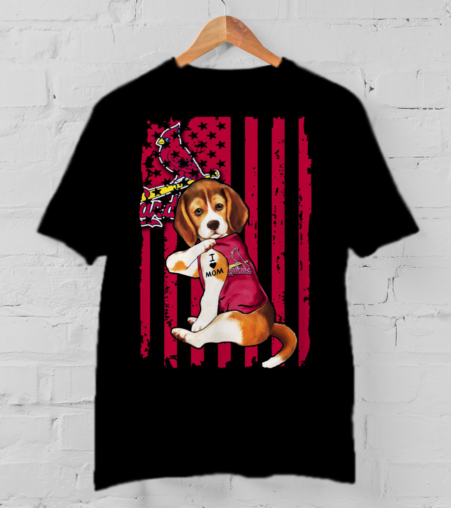 Beagle I Love Mom St. Louis Cardinals Red Stripes T-Shirt
