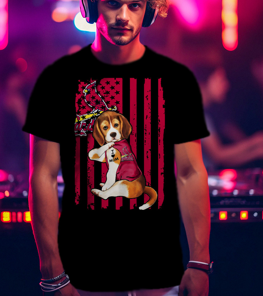 Beagle I Love Mom St. Louis Cardinals Red Stripes T-Shirt