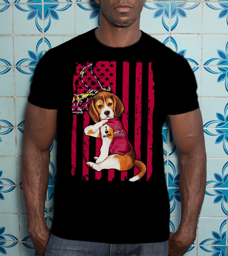 Beagle I Love Mom St. Louis Cardinals Red Stripes T-Shirt