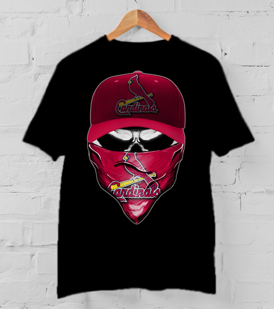 Skull With St. Louis Cardinals Cap And Bandana T-Shirt