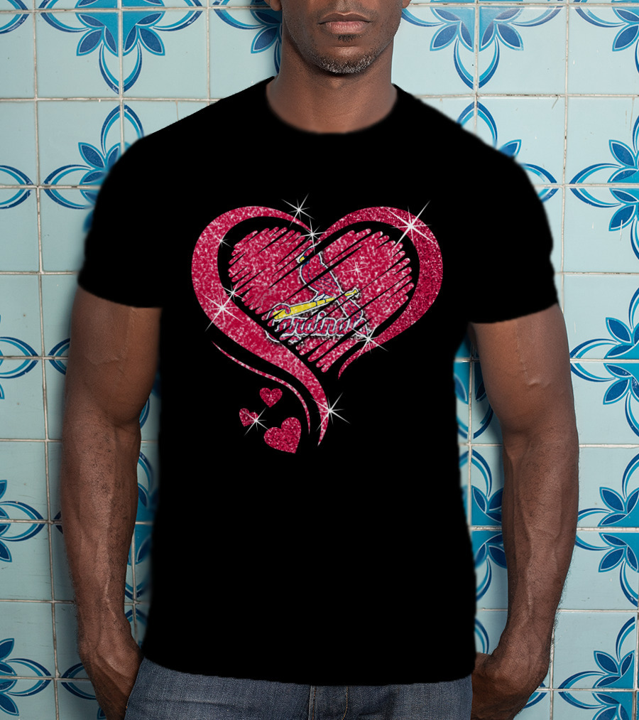 St. Louis Cardinals Heart Glitter Diamond Logo Sparkle T-Shirt