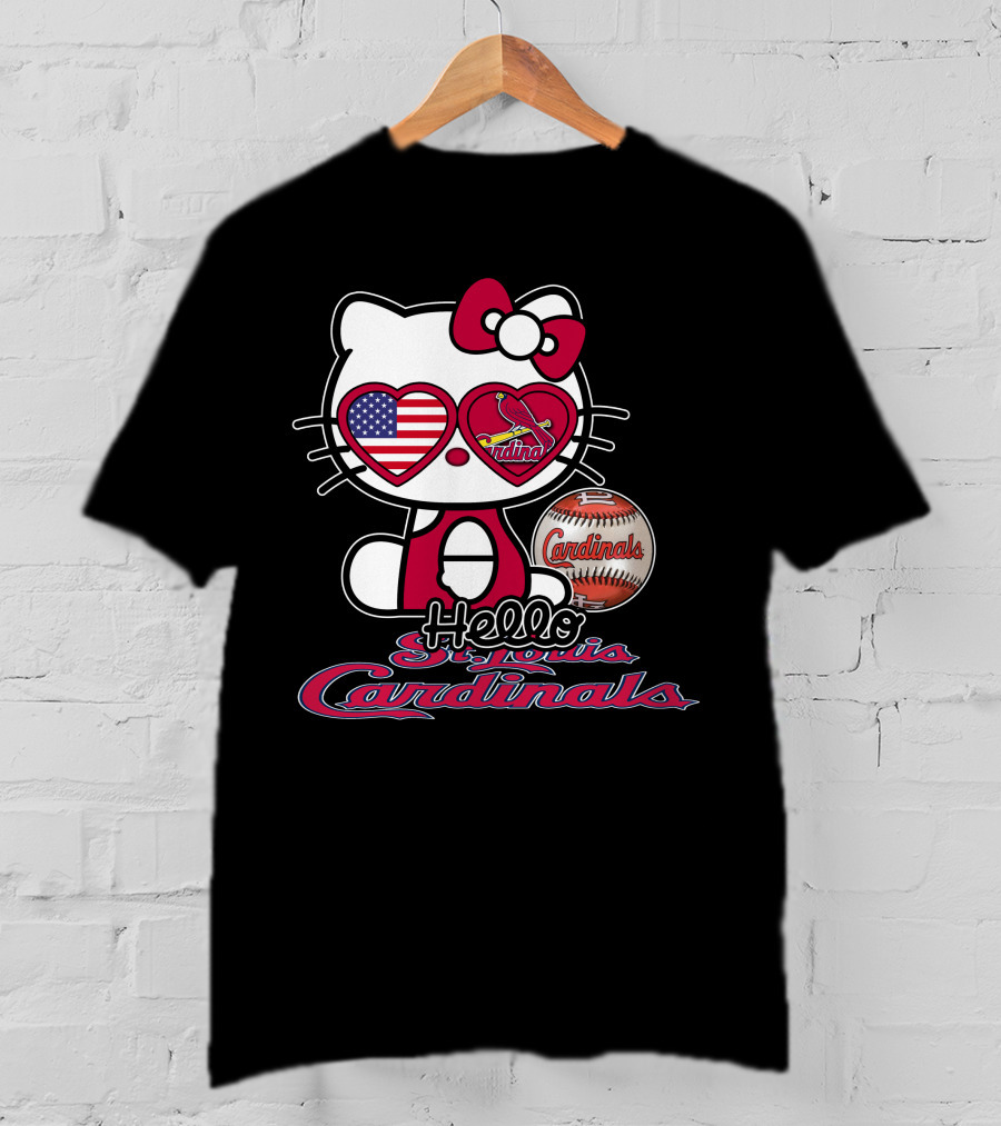 Hello Kitty St. Louis Cardinals Baseball American Flag T-Shirt