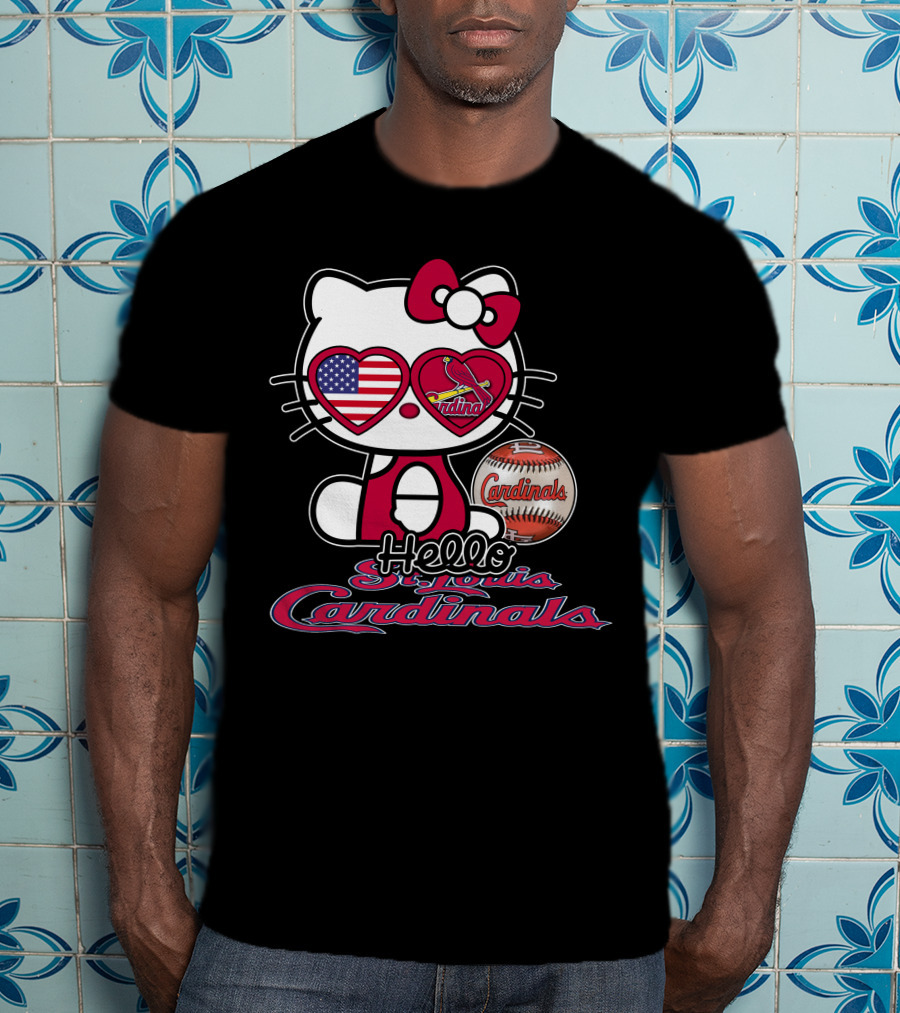Hello Kitty St. Louis Cardinals Baseball American Flag T-Shirt