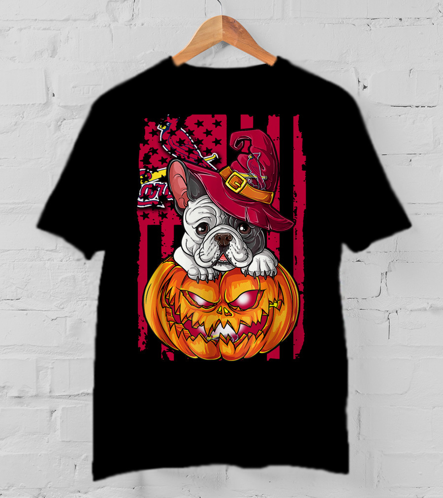 Hlw Bulldog Pumpkin Witch Hat St. Louis Cardinals Halloween T-Shirt