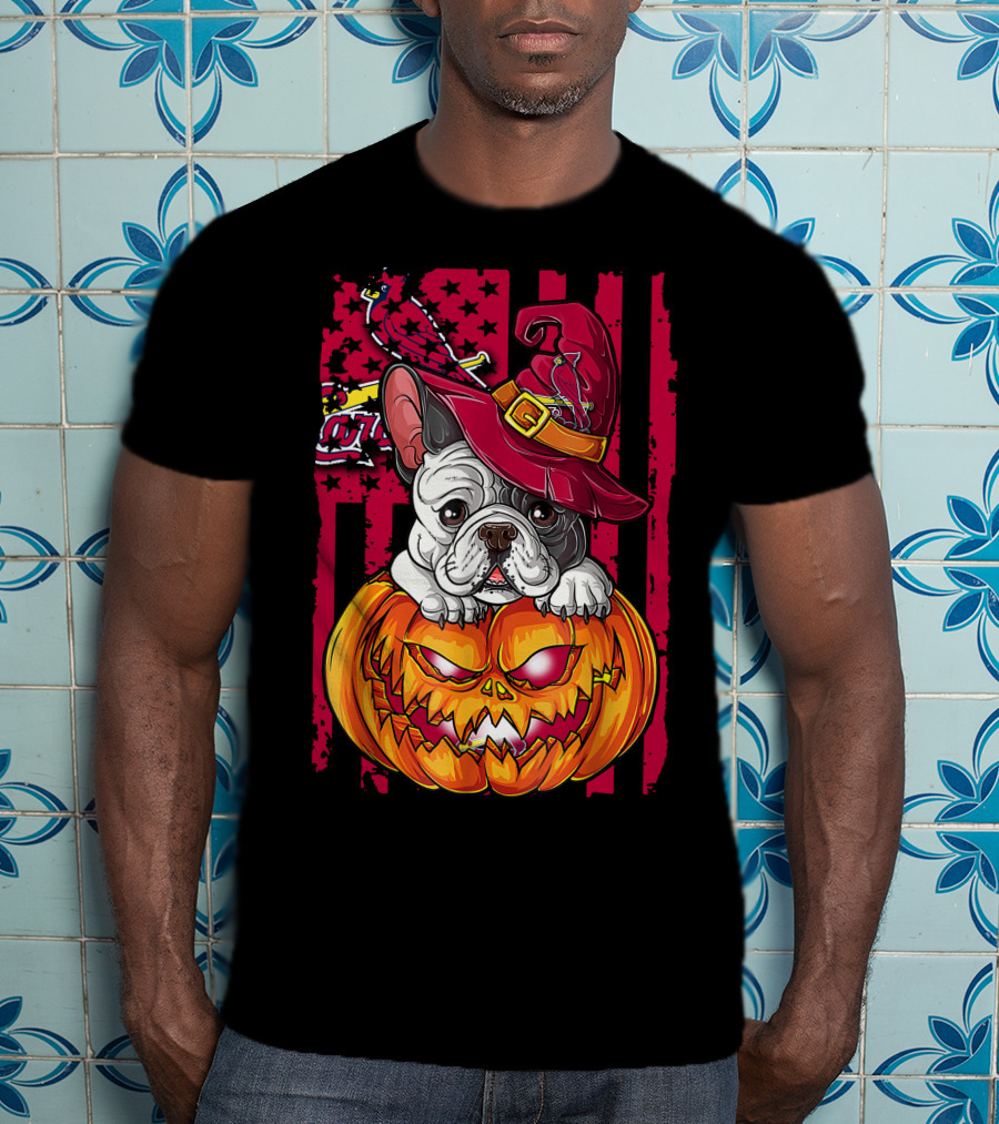 Hlw Bulldog Pumpkin Witch Hat St. Louis Cardinals Halloween T-Shirt