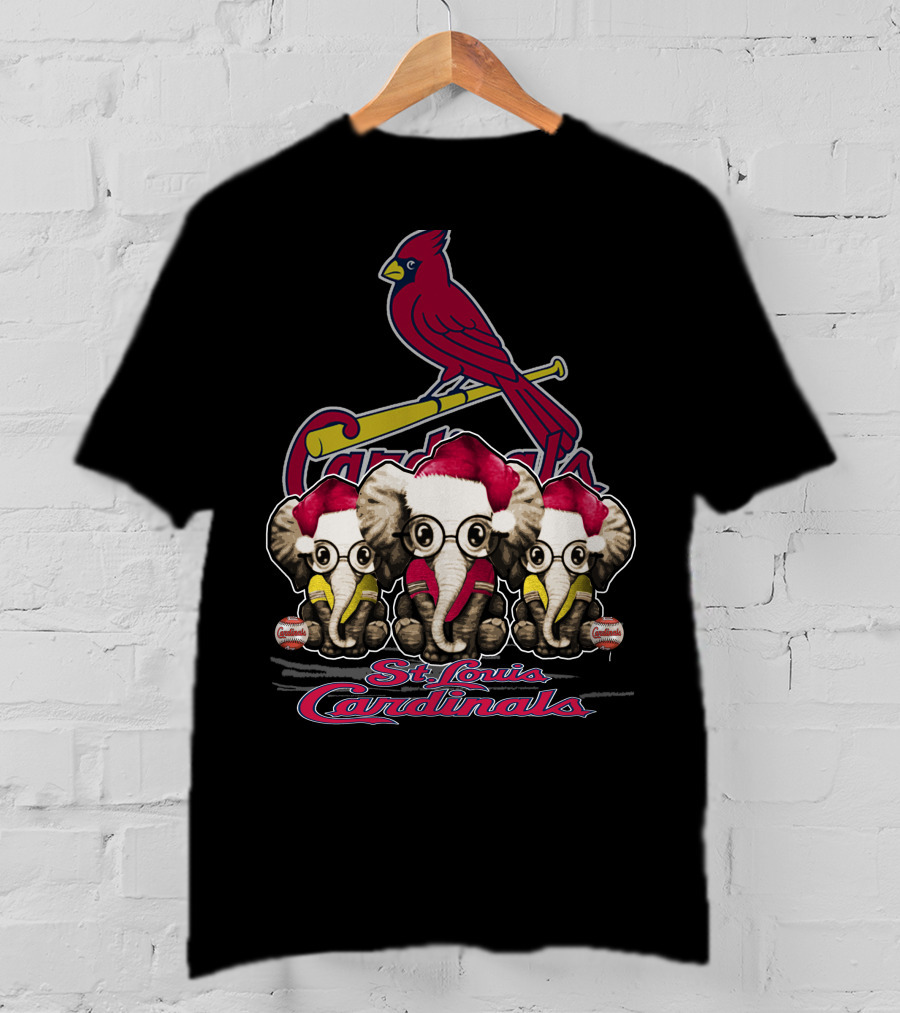 Elephants Santa Hats St. Louis Cardinals Christmas T-Shirt