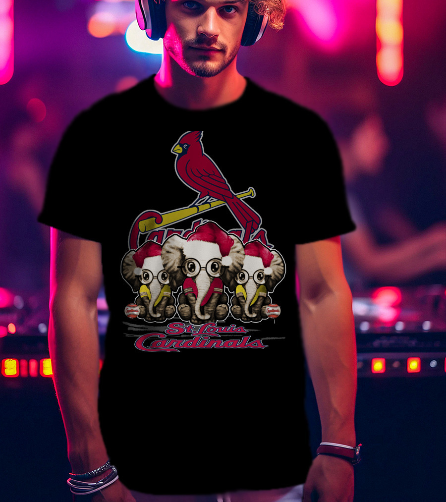 Elephants Santa Hats St. Louis Cardinals Christmas T-Shirt
