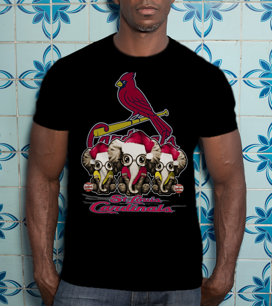 Elephants Santa Hats St. Louis Cardinals Christmas T-Shirt