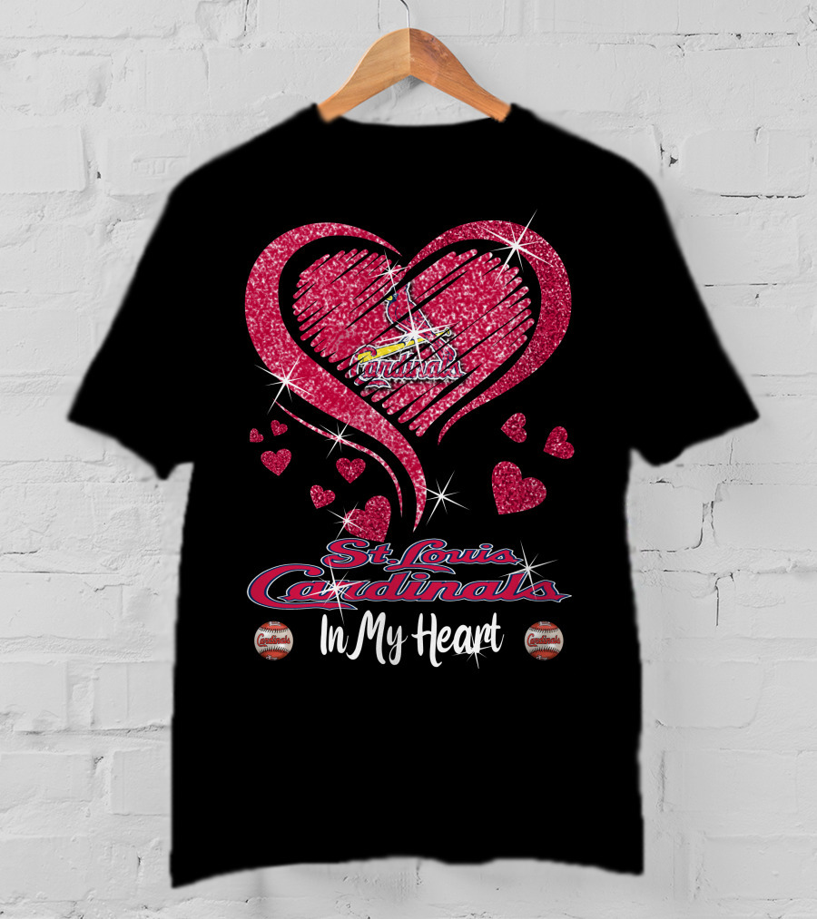 St. Louis Cardinals In My Heart Glitter Heart T-Shirt