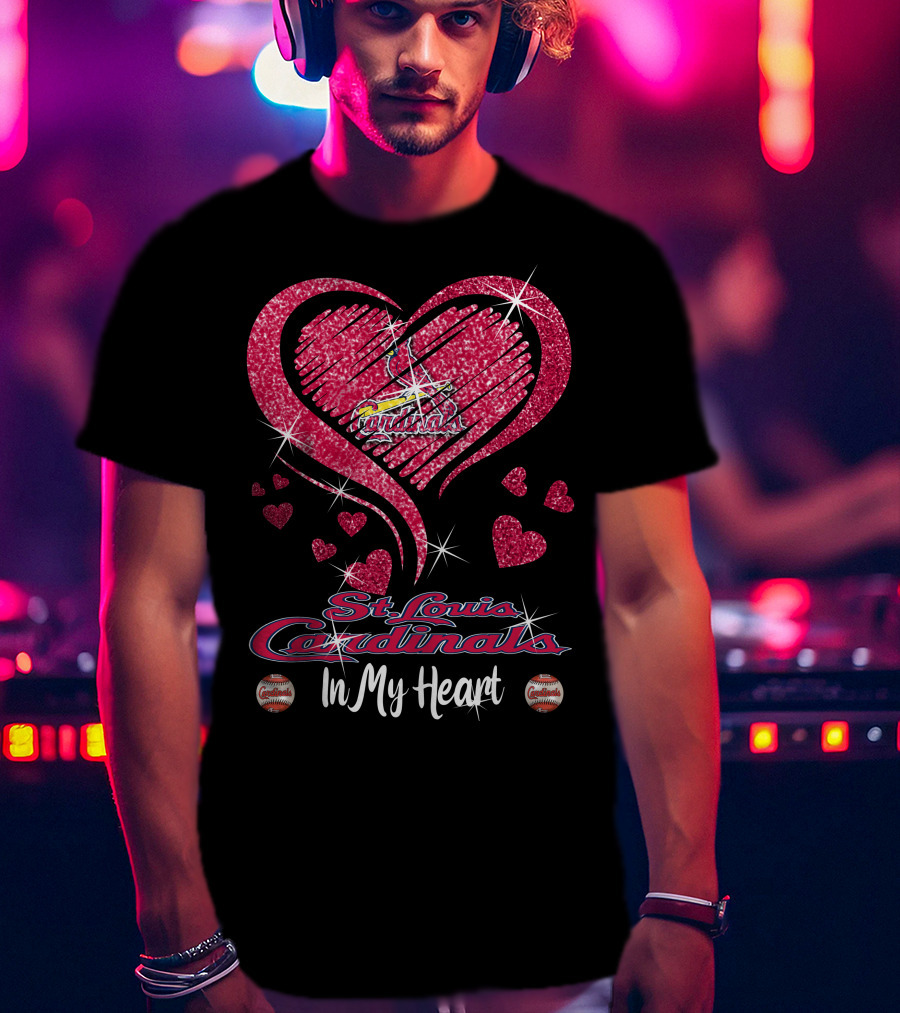 St. Louis Cardinals In My Heart Glitter Heart T-Shirt